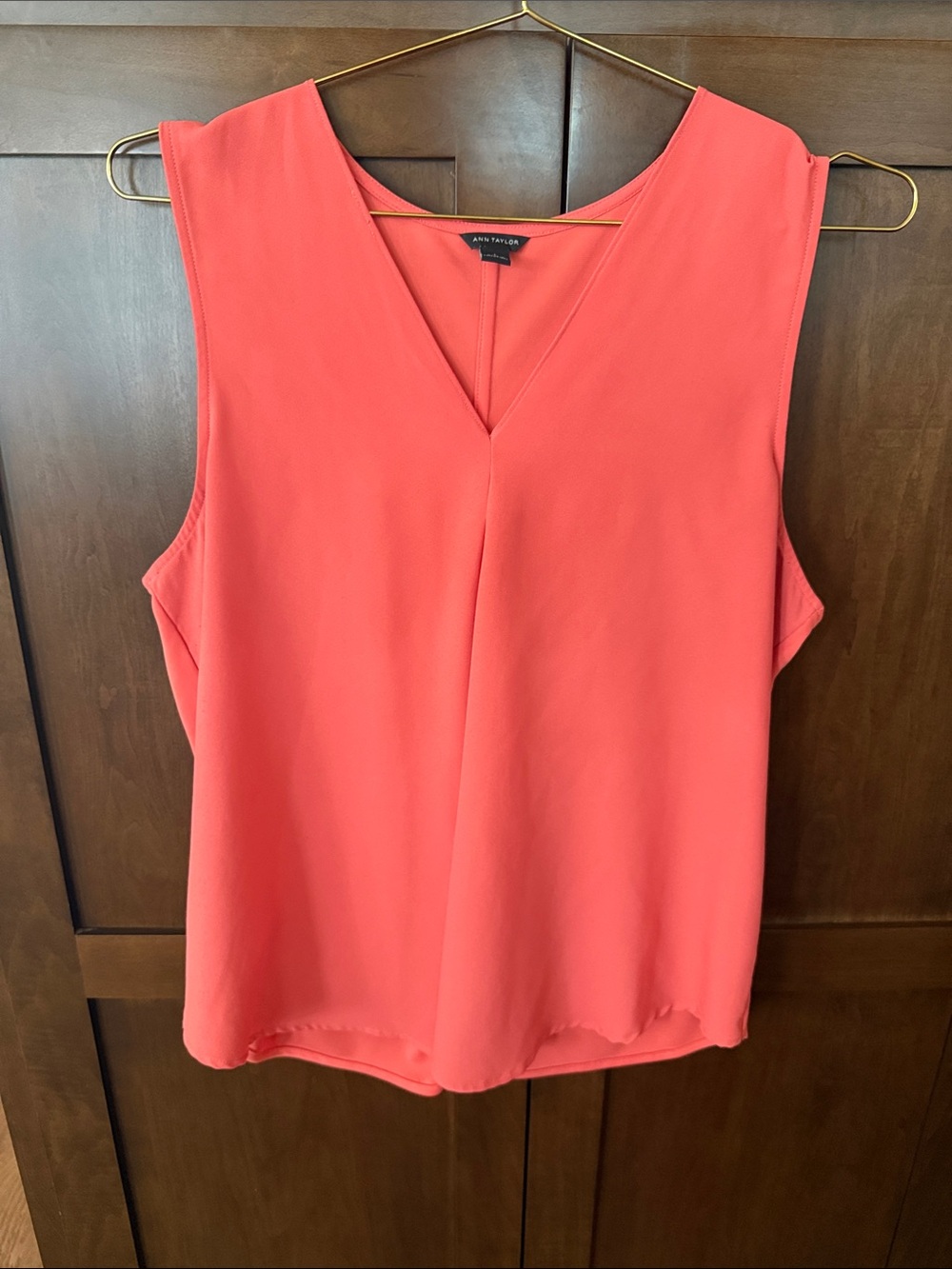 Ann Taylor Coral Pink V-Neck Sleeveless Blouse